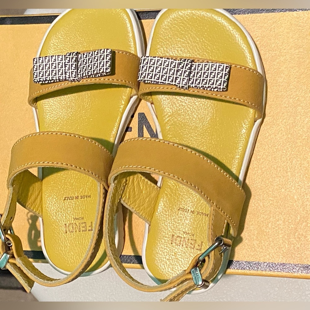 Toddler yellow and brown fendi sandals